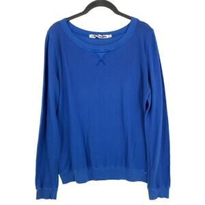 Michael Stars Mesh Pullover Tee Womens One Size Blue Solid Crew Neck Long Sleeve